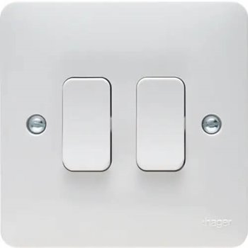 Hager 2 Gang 2 Way 10A Wall Switch White