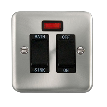 Click Deco Plus 20A Satin Chrome Sink/Bath Plate Switch DPSC024BK