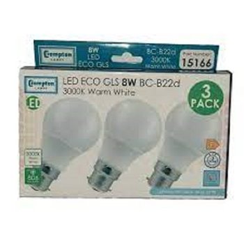 Crompton Lamp 8W B22 3000K 806LM Non Dimmable 3 Pack