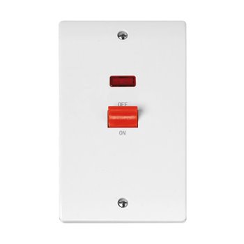 Click Curva 45A 2 Gang Single Cooker Switch With Neon White