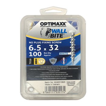 Optimaxx Wallbite Masonary Screws White 6.5 x 32mm C650320W