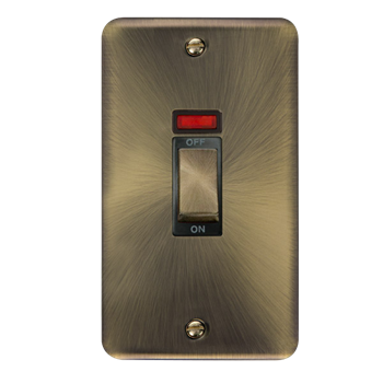 Click Deco Plus 45A 2 Gang Antique Brass Switch With Neon DPAB503BK