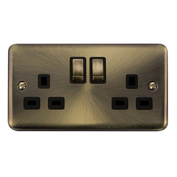 Click Deco Plus 13A 2 Gang Antique Brass Switched Socket DPAB536BK
