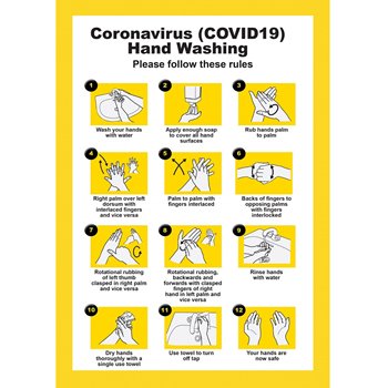 Hand Washing Poster Yellow Adhesive - Removable A4 CVHWY